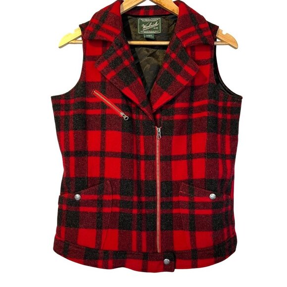 Woolrich Women's Red & Black Plaid Wool Vest S Gorpcore Outdoor Academia - Picture 2 of 7